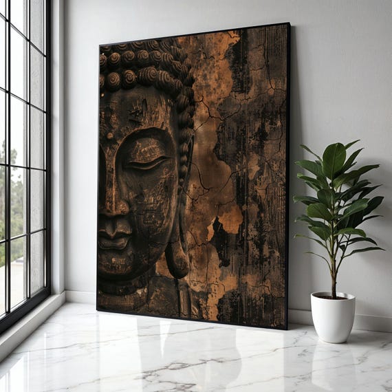 Rustic Buddha Face Canvas Wall Art Antique Zen Meditation Decor Spiritual Home Decoration Vintage Gift Print