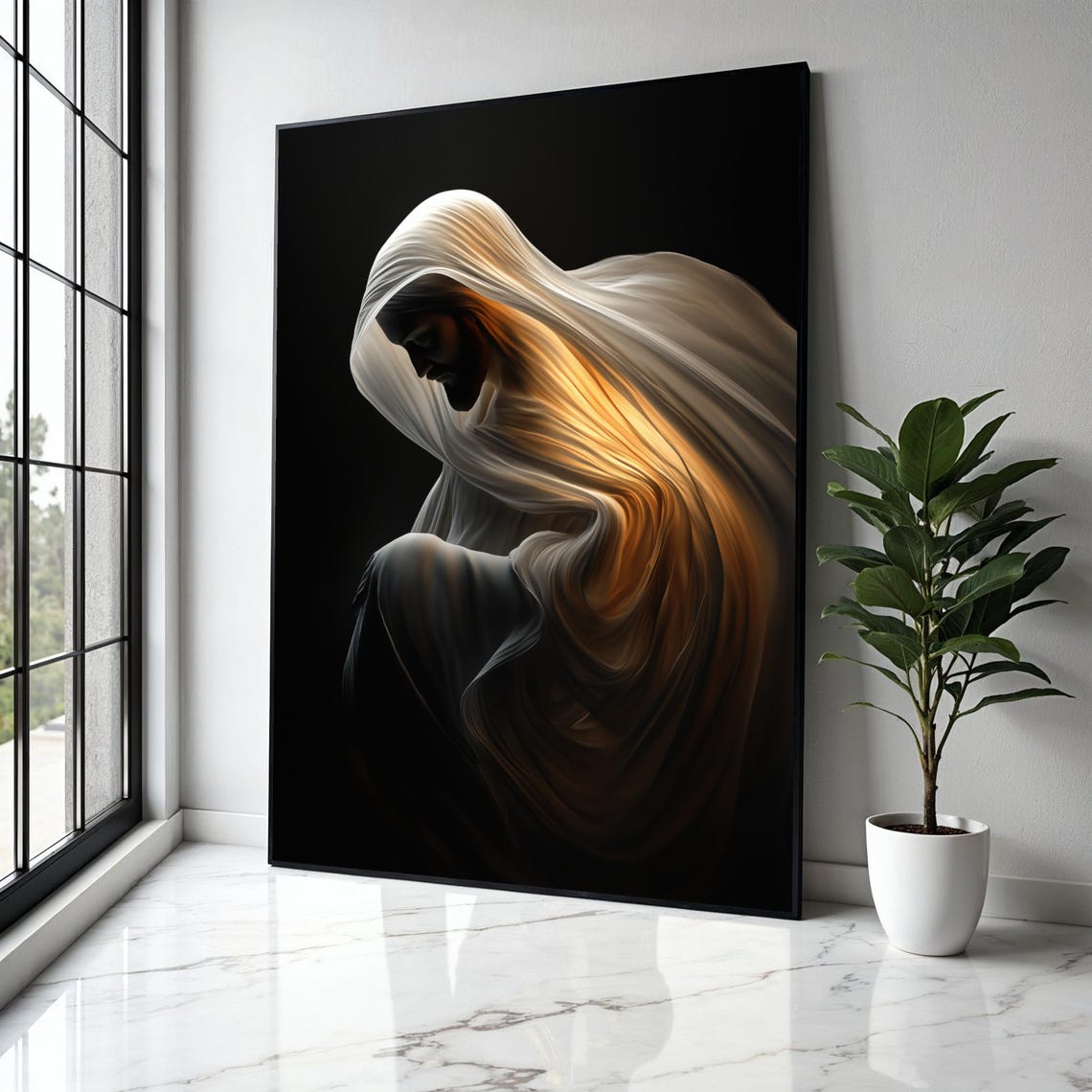 Luminous Veiled Woman Abstract Spiritual Ethereal Art Poster