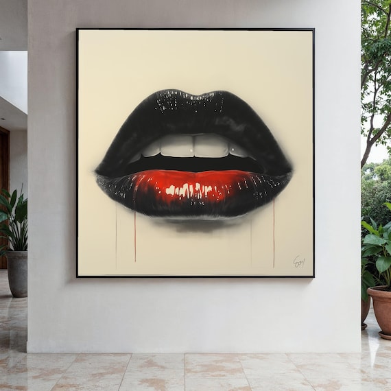 Black Red Glossy Lips Dramatic Gothic Beauty Sensual Mouth Poster
