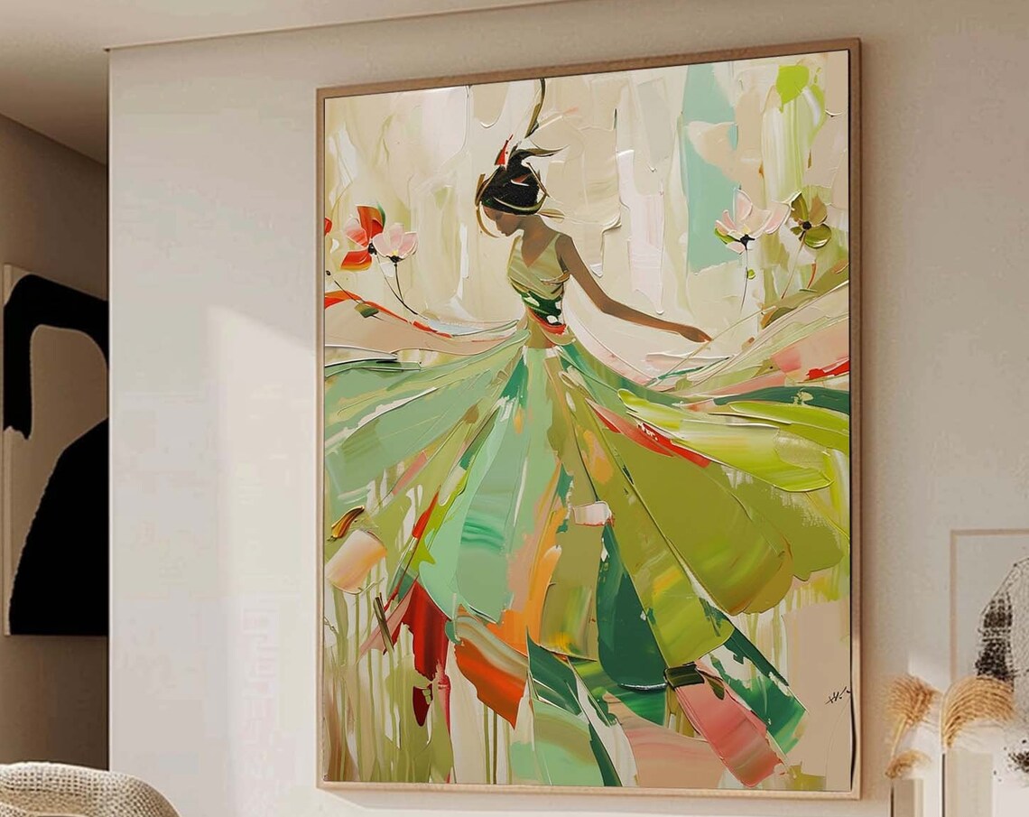 Abstract Woman Dancer, Green Textured Art Print - Image 5