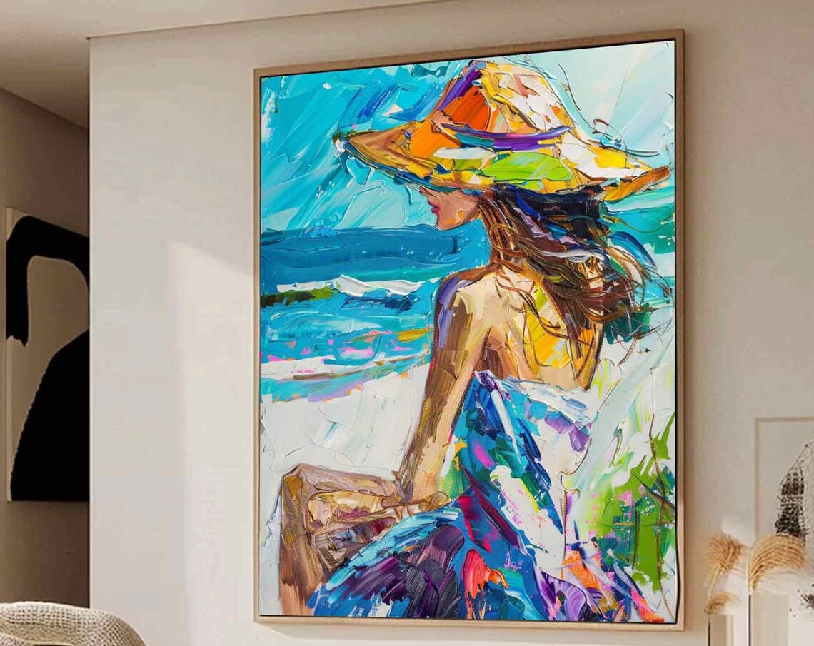 Hawaiian Woman Beach Painting, Summer Figure Art Print