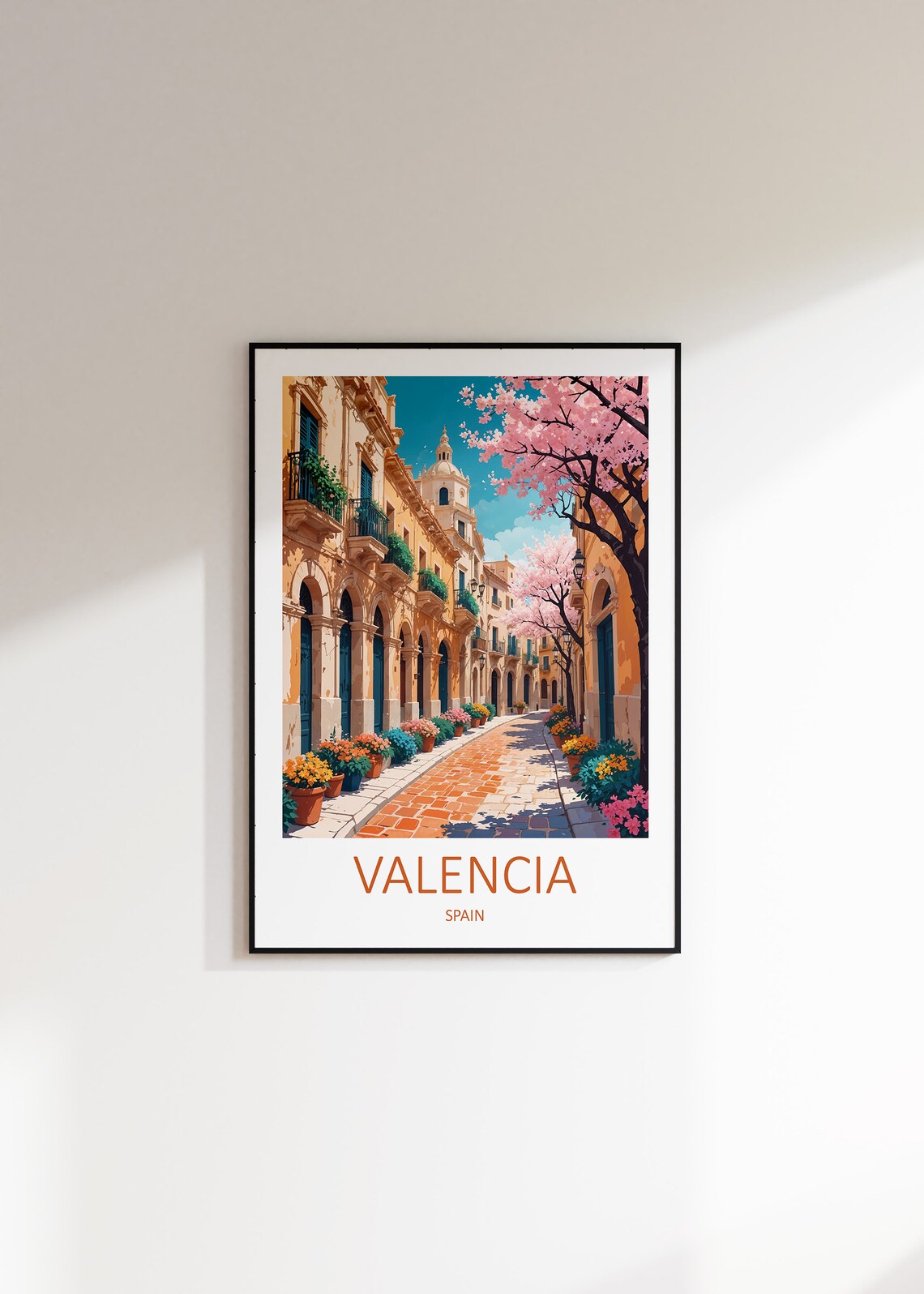 Valencia Spain Blossom Lined Historic Old Town Street in Spring Poster - Image 3