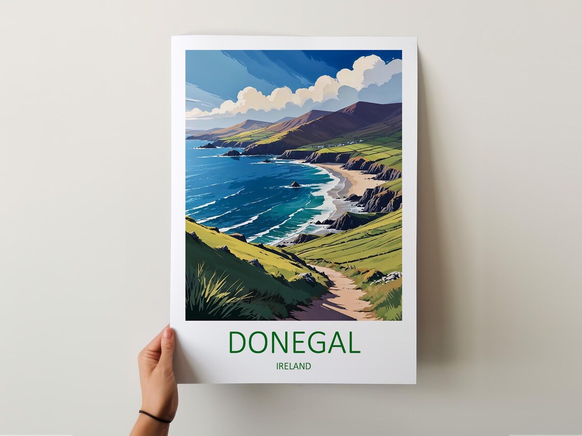 Donegal Ireland Green Coast Cliff Path Beach Vintage Travel Poster - Image 5