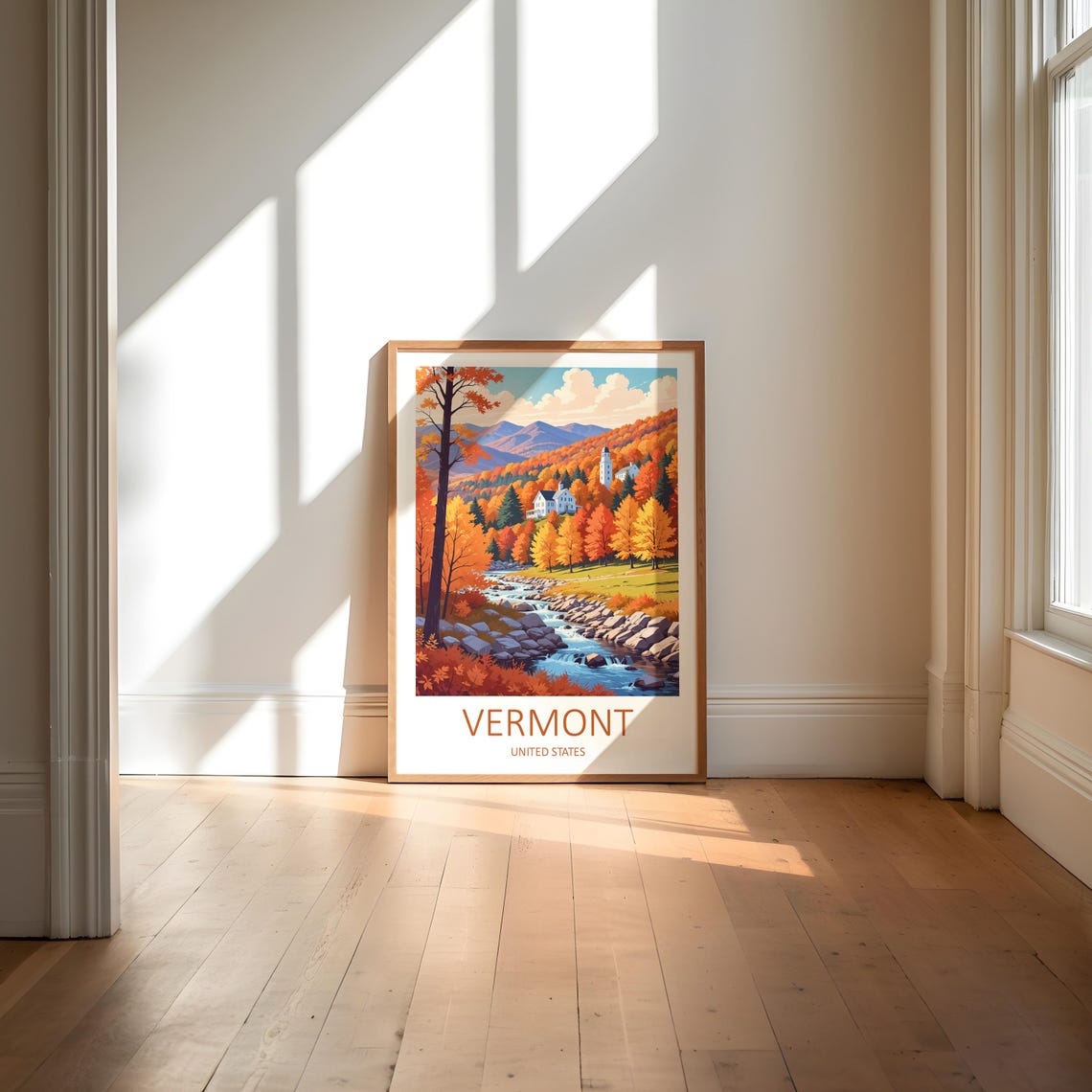 Vermont United States Fall Foliage Village by a River Poster - Image 6