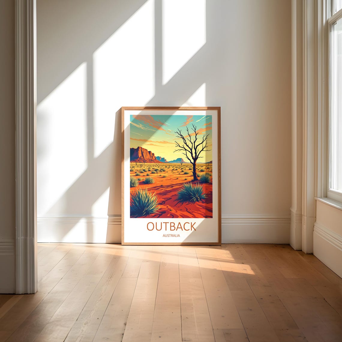 Outback Australia Red Desert Sunset Bare Tree and Mesa Peaks Poster - Image 6