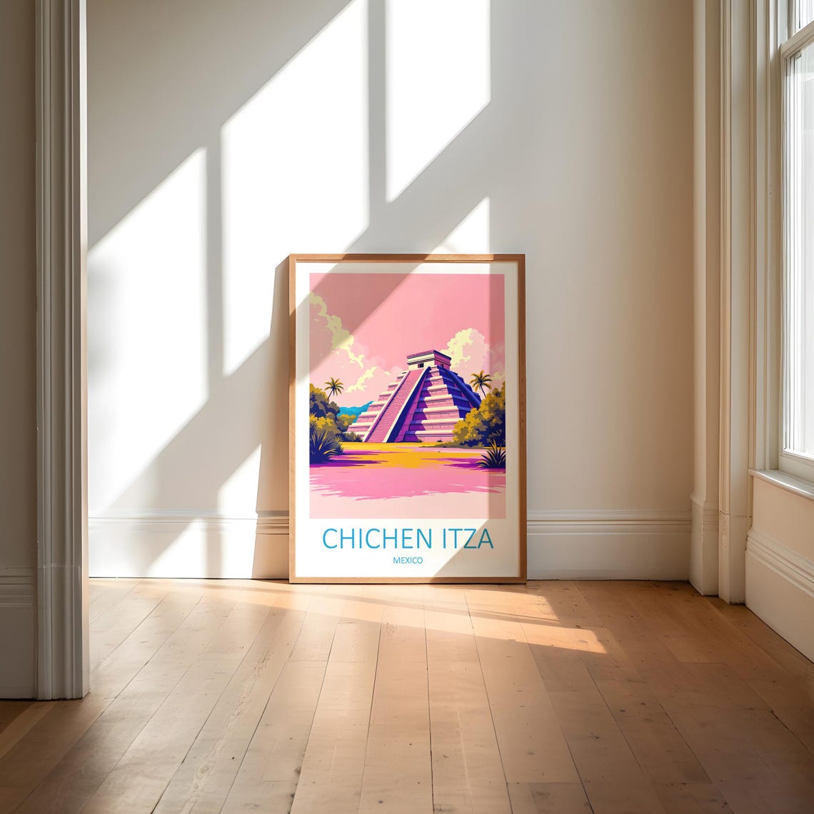 Chichen Itza Mexico Mayan Pyramid Pink Sunset Sky Travel Poster - Image 5