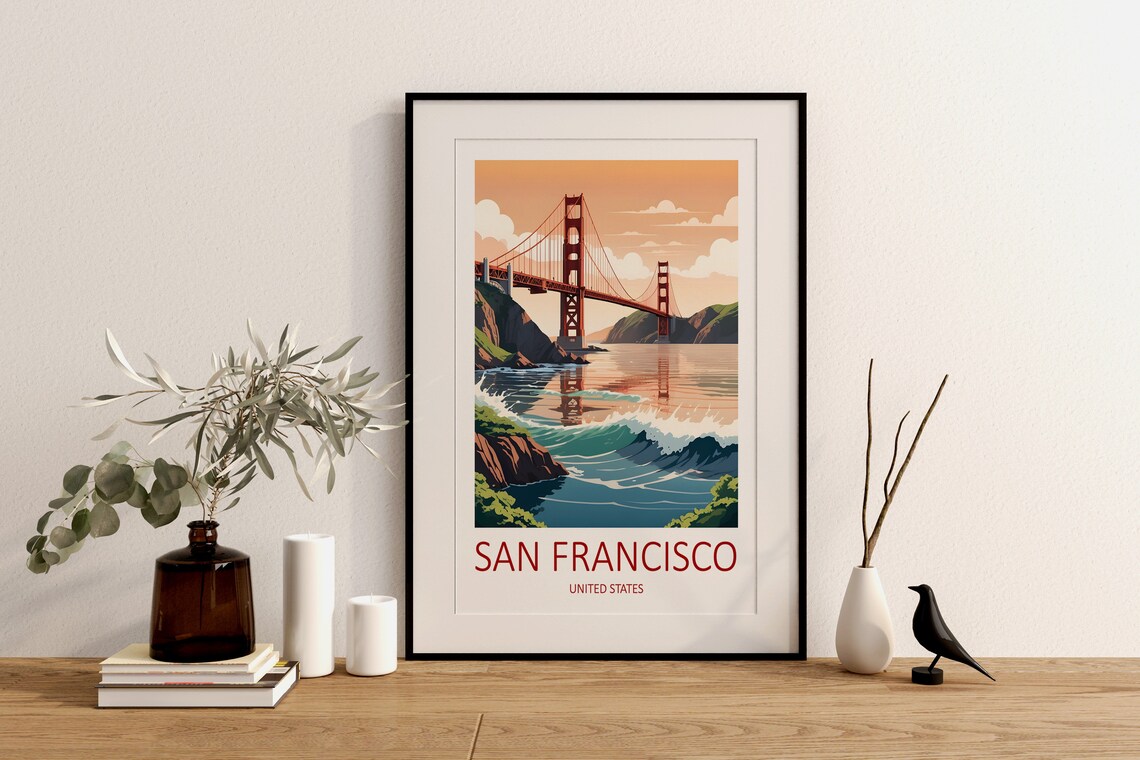 San Francisco Golden Gate Bridge At Sunset California Poster - Image 2