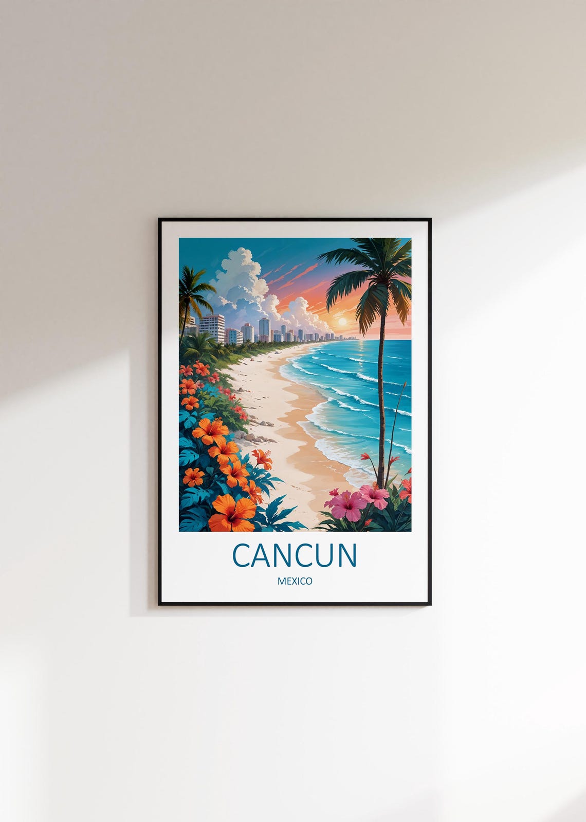 Cancun Mexico Tropical Beach Sunset Palm Paradise Shore Poster - Image 2