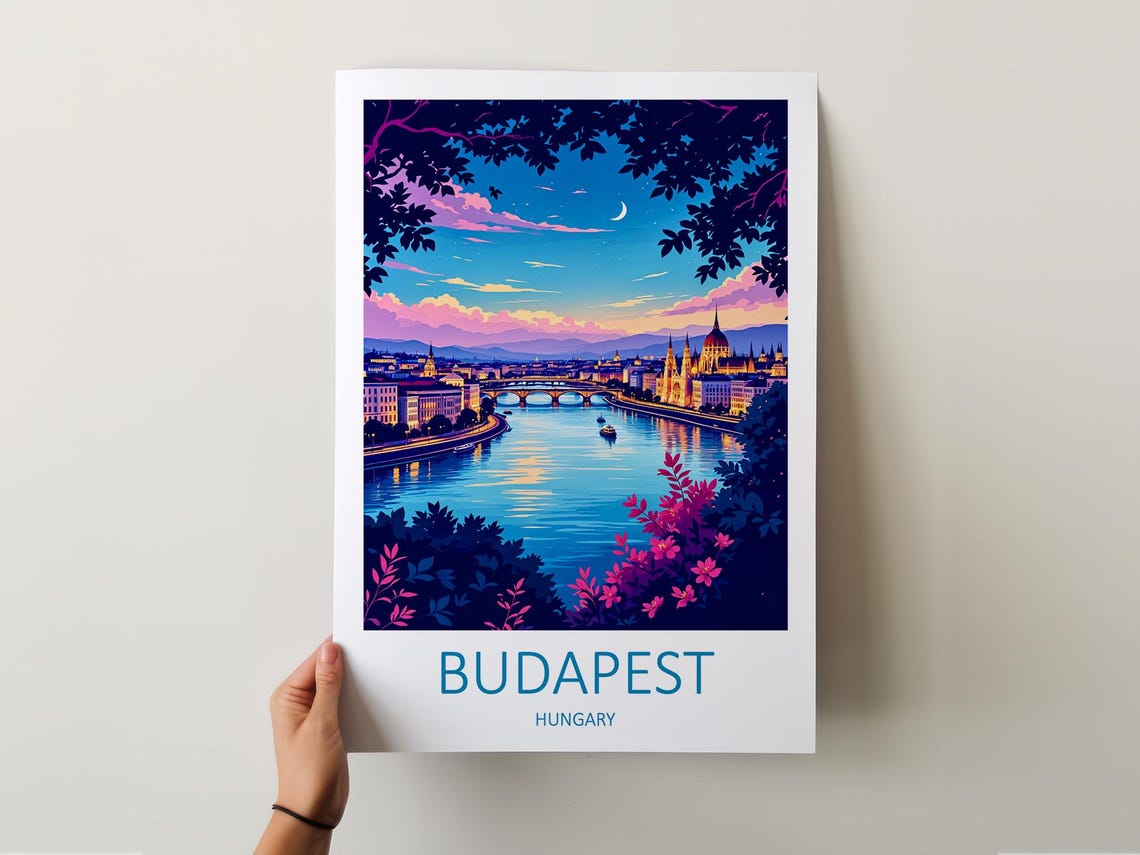 Budapest Hungary Parliament Building Danube River At Night Poster - Image 5