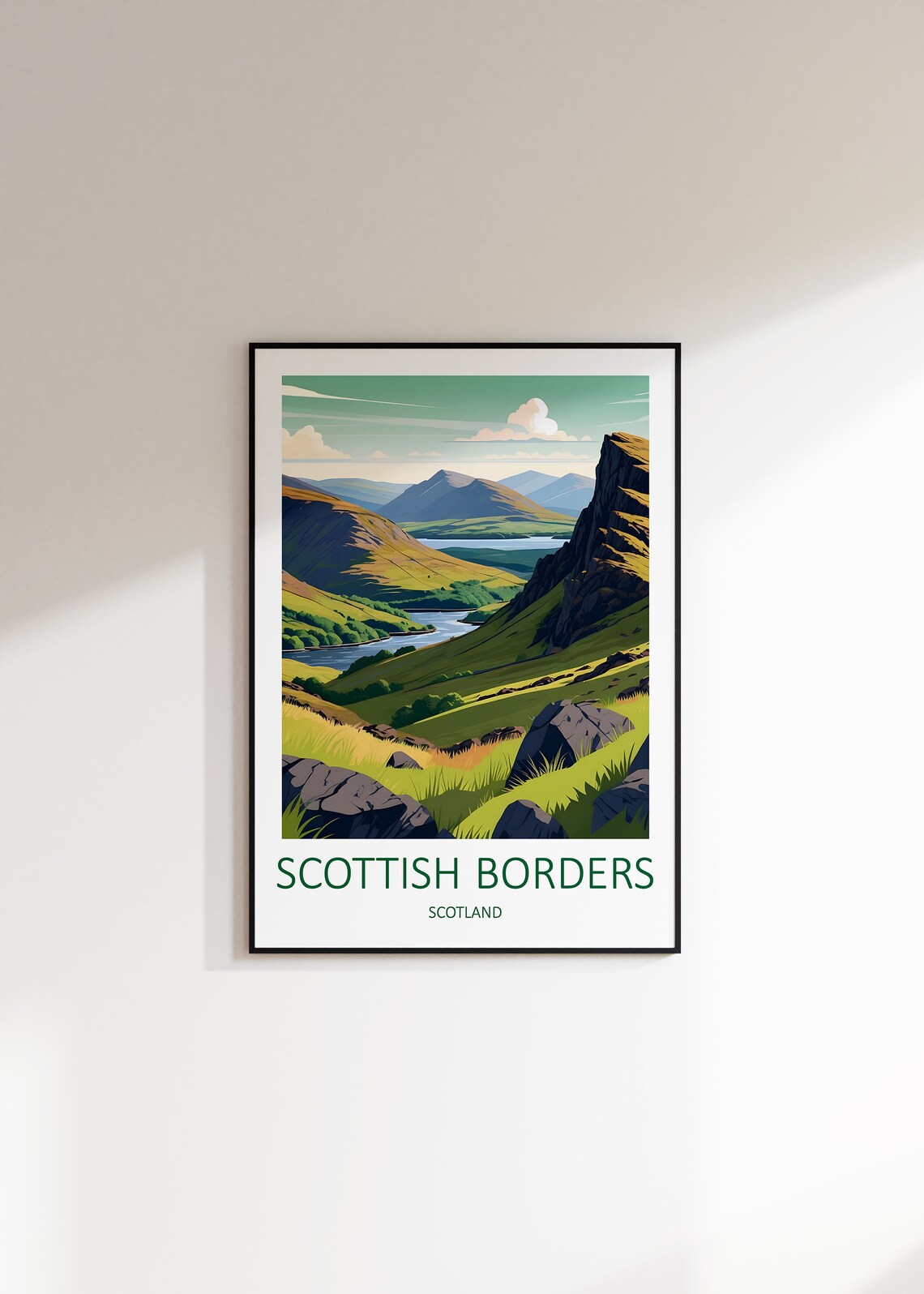 Scottish Borders Scotland Rolling Green Hills And Loch View Poster - Image 4