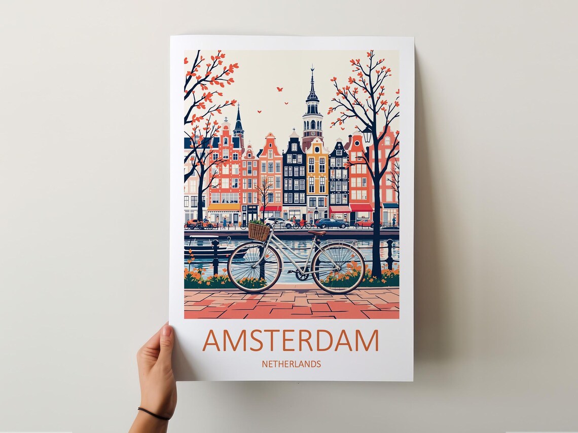 Amsterdam Netherlands Canal Bicycle Gabled Houses Classic Poster - Image 5