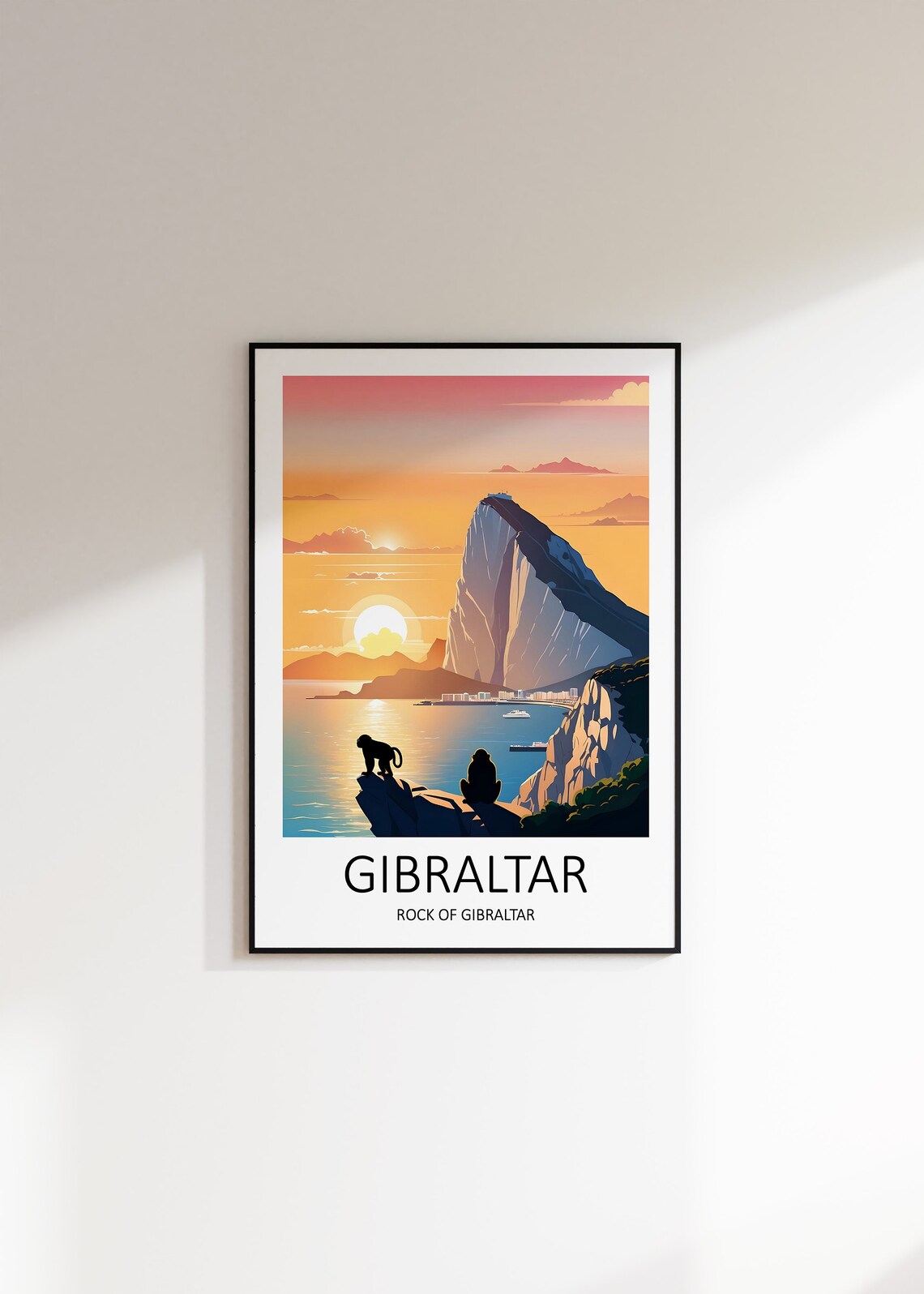 Gibraltar Rock of Gibraltar Sunset View Barbary Macaques Travel Poster - Image 4