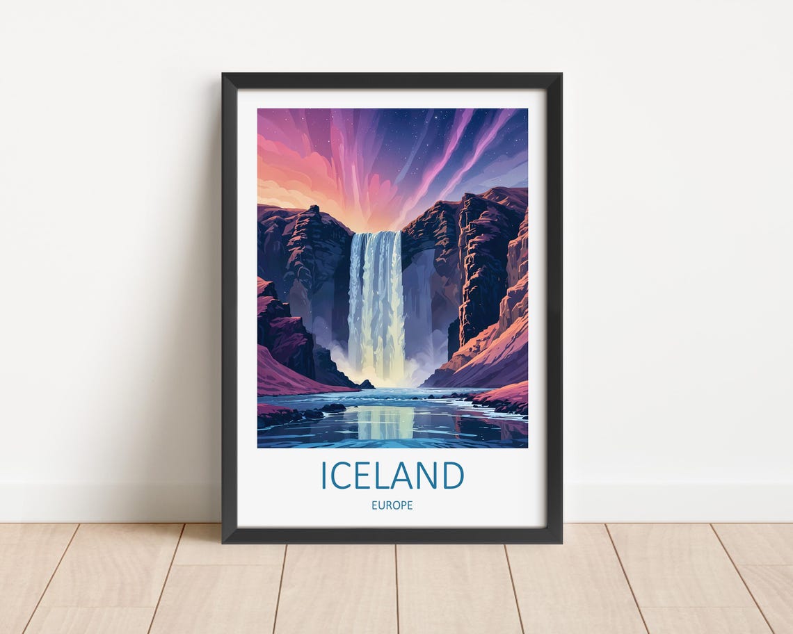Iceland Print Iceland Poster Skogafoss Print Print Of Iceland Iceland Travel Print Waterfall Art Art Lover Gift Iceland Gifts