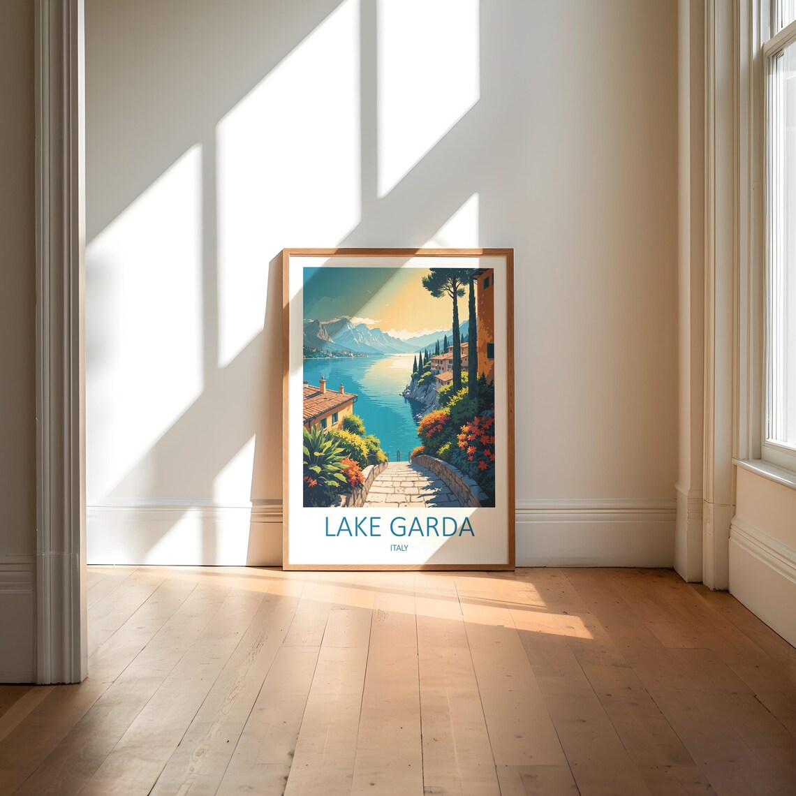 Lake Garda Italy Cypress Steps Lakeside Village Terrace Poster - Image 6