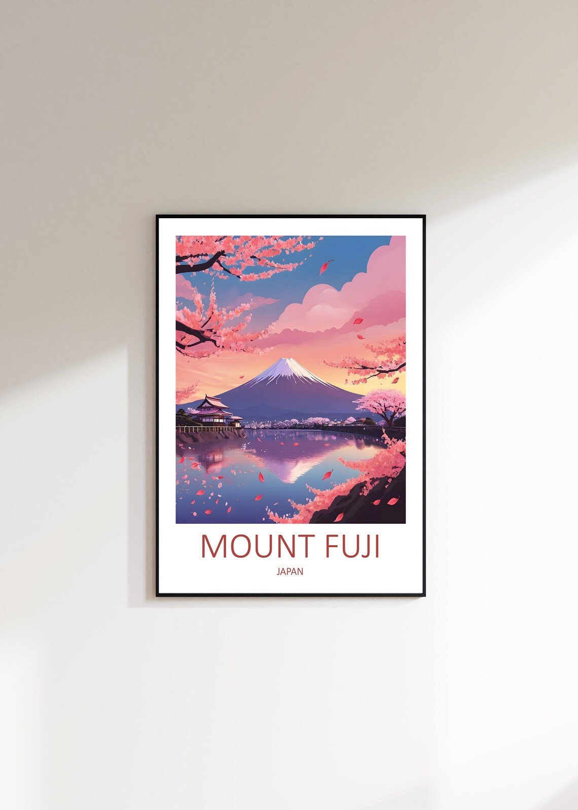 Mount Fuji Japan Cherry Blossom Pagoda Sunset Vintage Travel Poster - Image 3