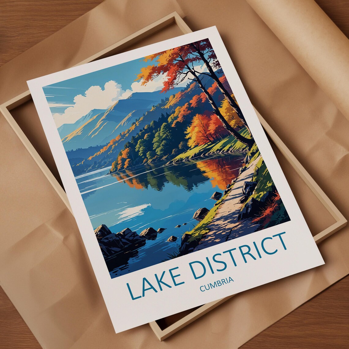 Lake District Cumbria Autumn Lake Mirror Mountain View Travel Poster - Image 4