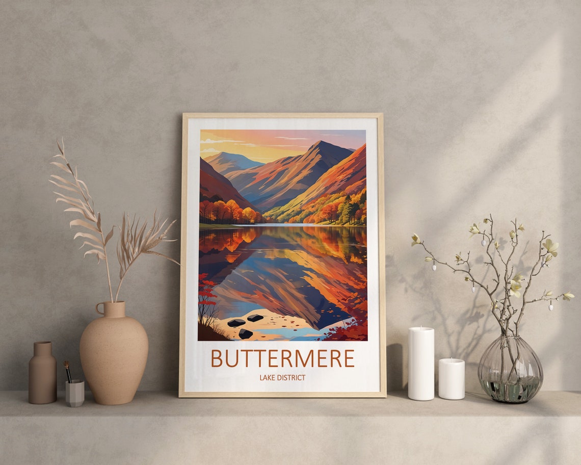 Buttermere Lake District Autumn Hills Reflected In Still Lake Poster - Image 4