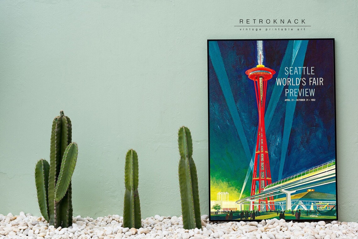 Seattle Worlds Fair Preview 1962 Space Needle Vintage Expo Poster - Image 2