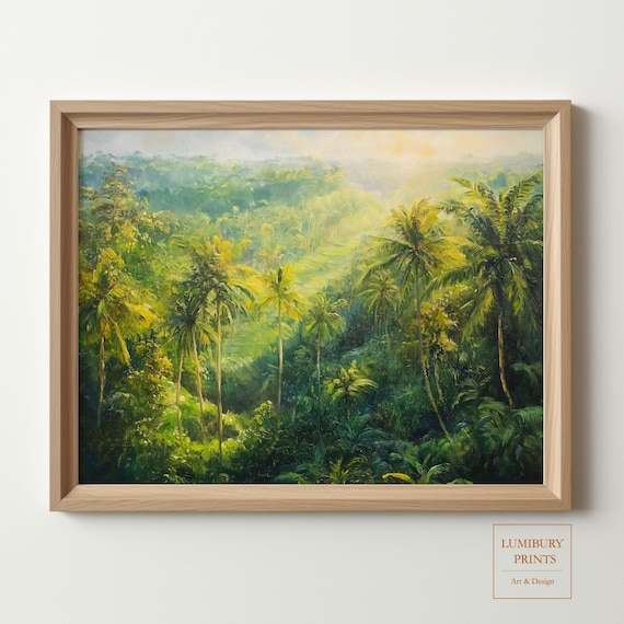 Tropical Jungle Palm Trees Sunrise Oil Painting Rainforest Poster
