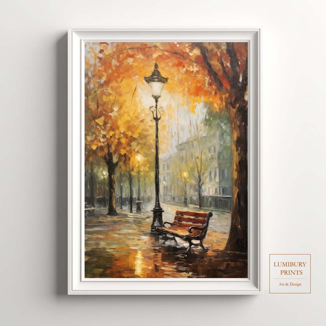 Rustic Autumn Park Scene Vintage Landscape Print
