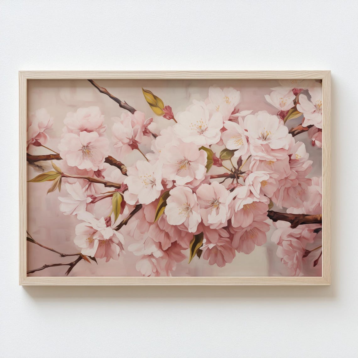 Pink Cherry Blossom Cluster Soft Spring Botanical Watercolor Poster