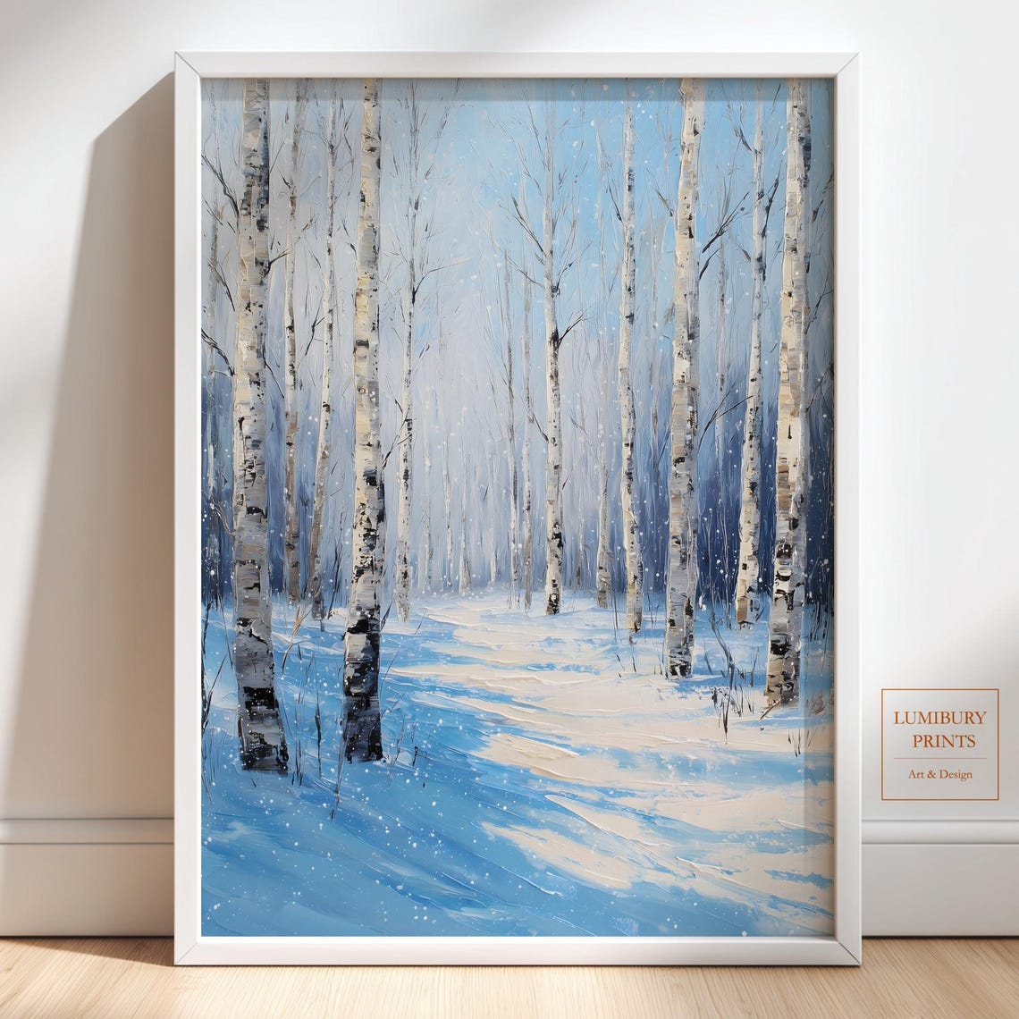 Snowy Birch Forest Winter Trees Oil Painting Scenic Nature Poster