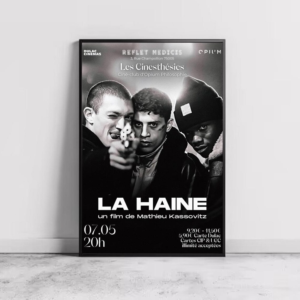 La Haine Mathieu Kassovitz French Film Black White Gun Poster