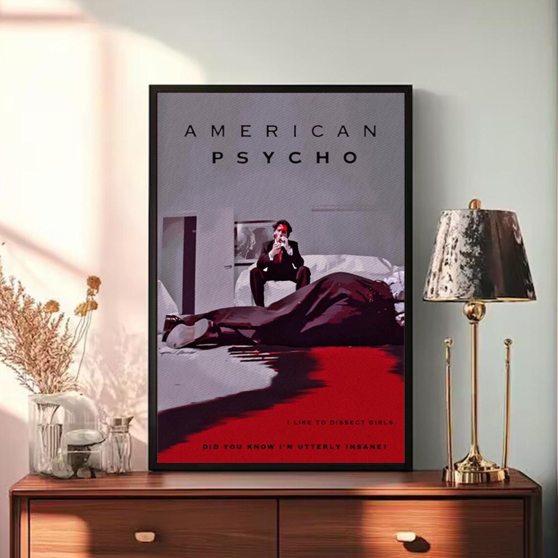 American Psycho Movie Quote Insane Blood Red Minimalist Cinema Poster - Image 3