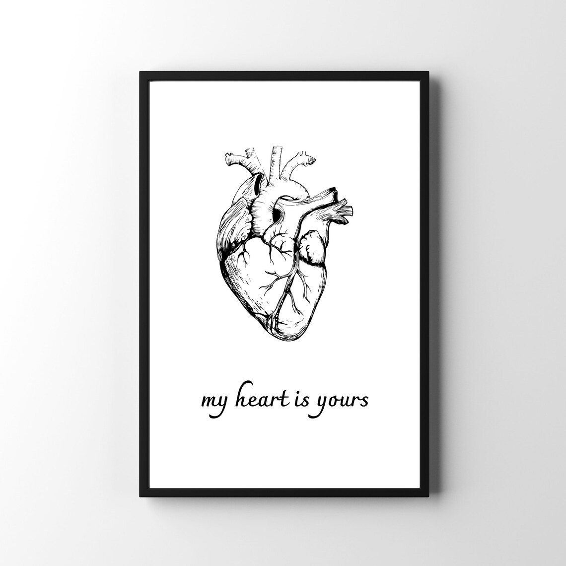 Anatomical Heart Art Print My Heart Is Yours Romantic Love Wall Decor