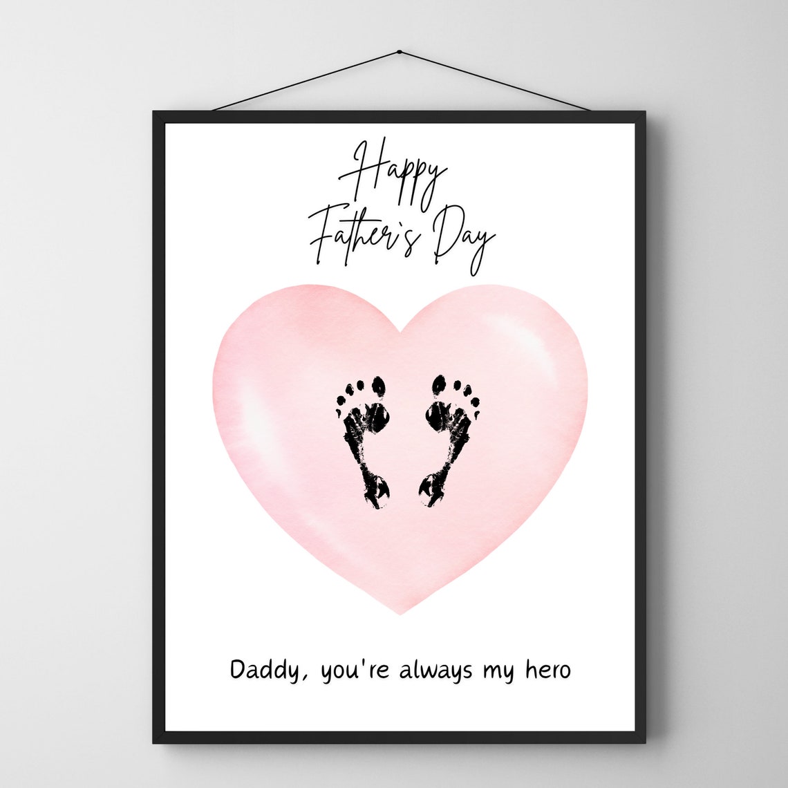 Happy Fathers Day Pink Heart Hand Footprints Art Print Daddy Gift - Image 2