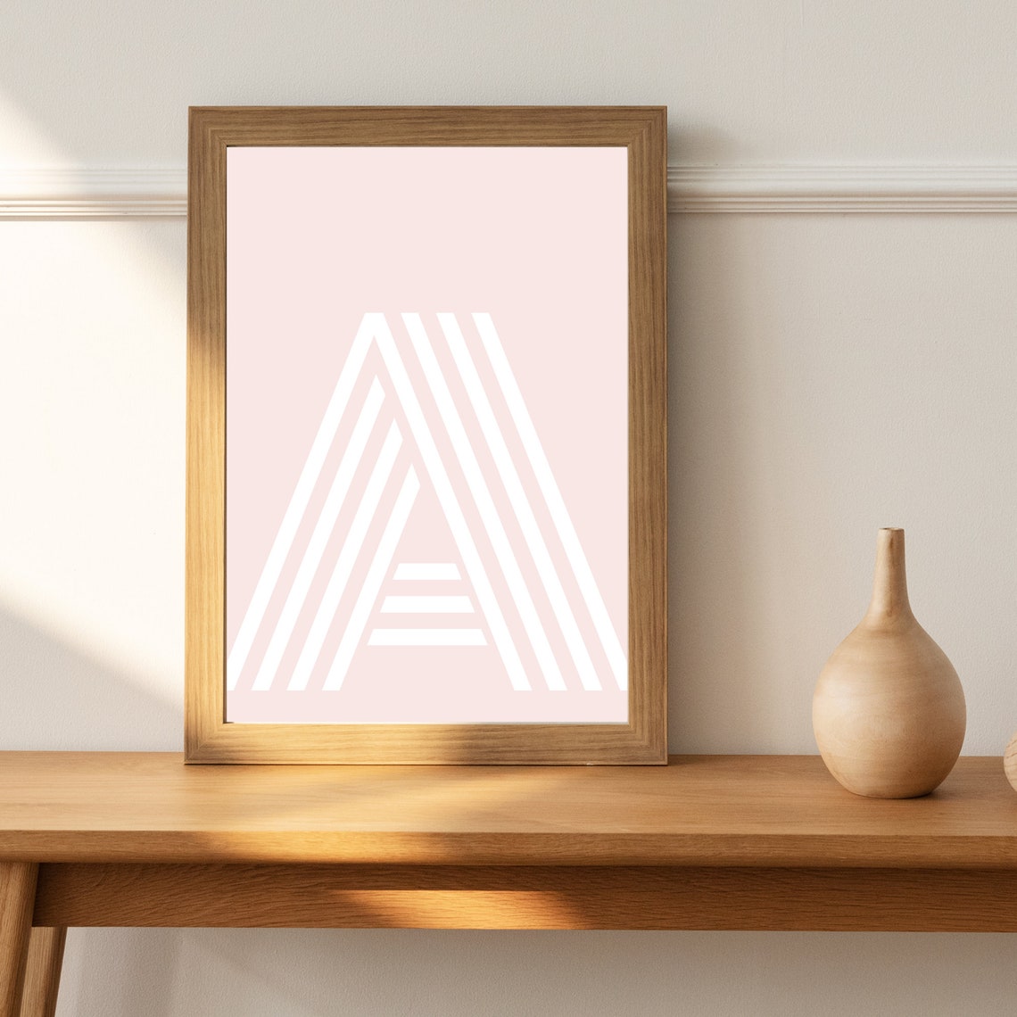 Letter A Monogram Art Print Pink Striped Alphabet Retro Wall Decor - Image 3