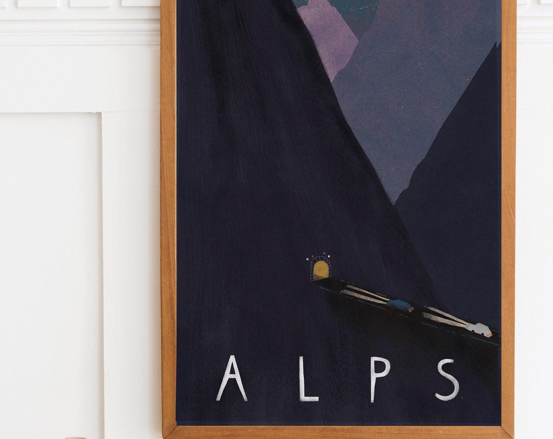 Alps Night Train Mountain Tunnel Starry Peaks Dramatic Travel Poster - Image 2