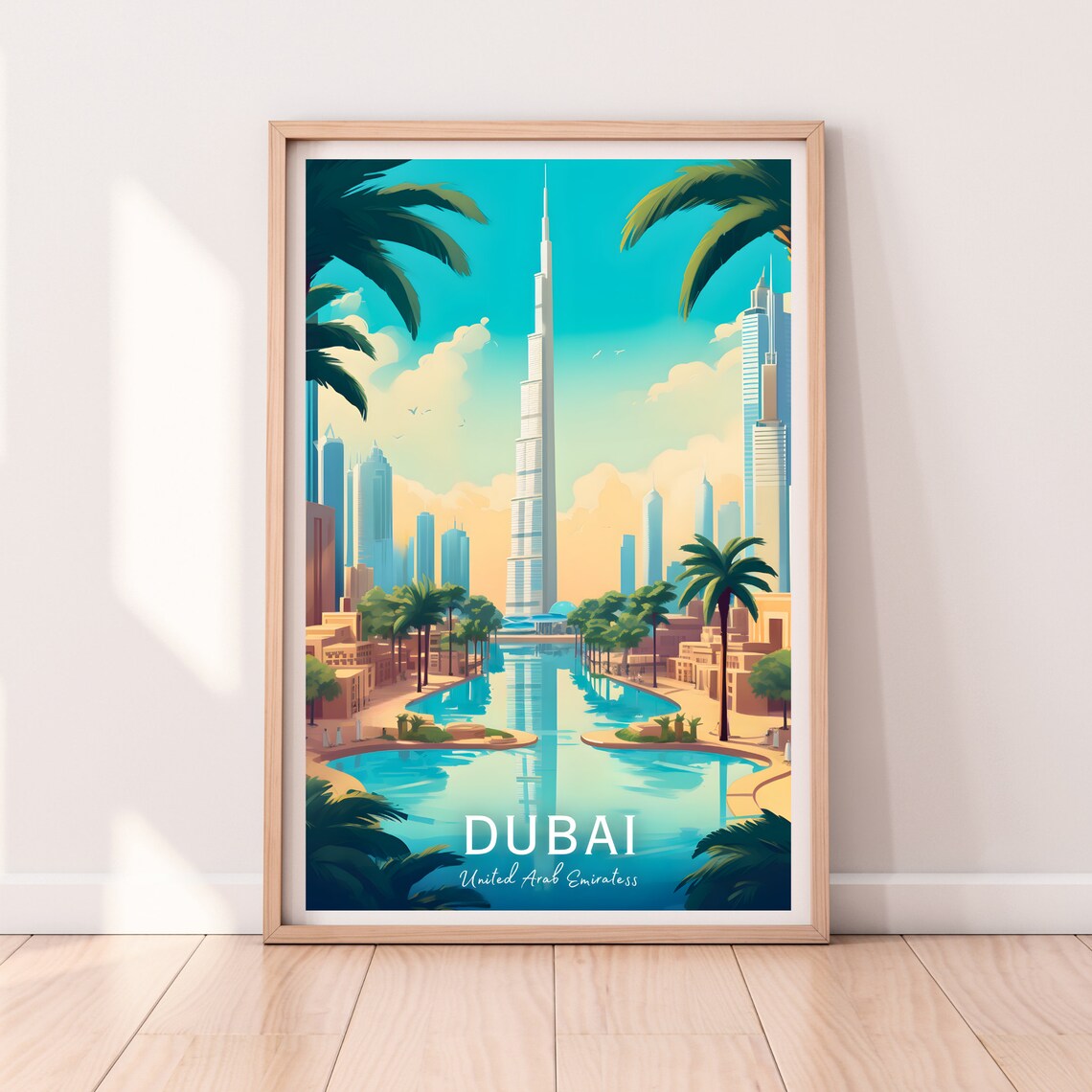 Dubai United Arab Emirates Skyline Burj Khalifa Travel Poster - Image 2