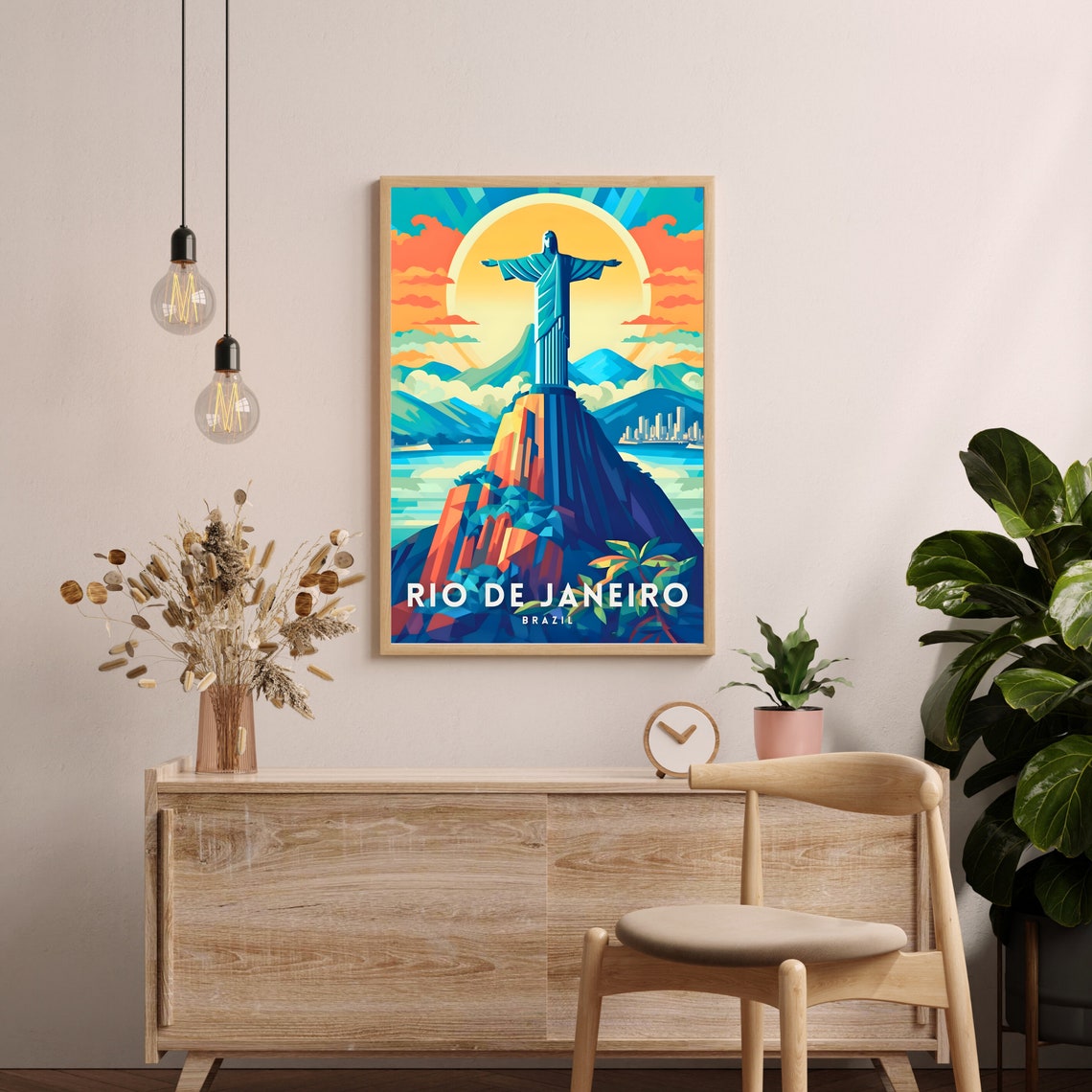 Rio De Janeiro Brazil Christ The Redeemer Statue Sunset Travel Poster - Image 2