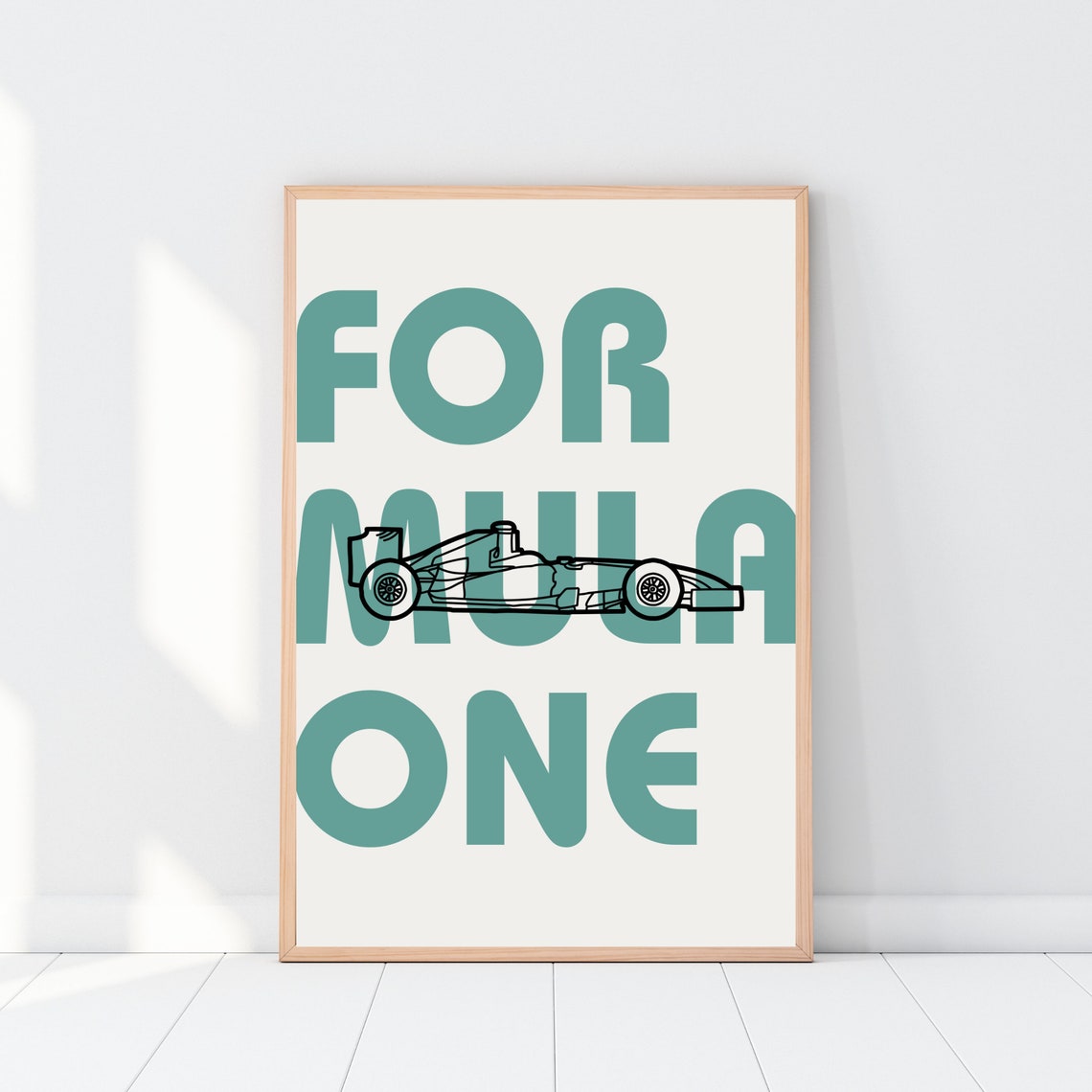 Formula One Bold Typography Racing Car Line Art Poster Teal Modern - Image 2