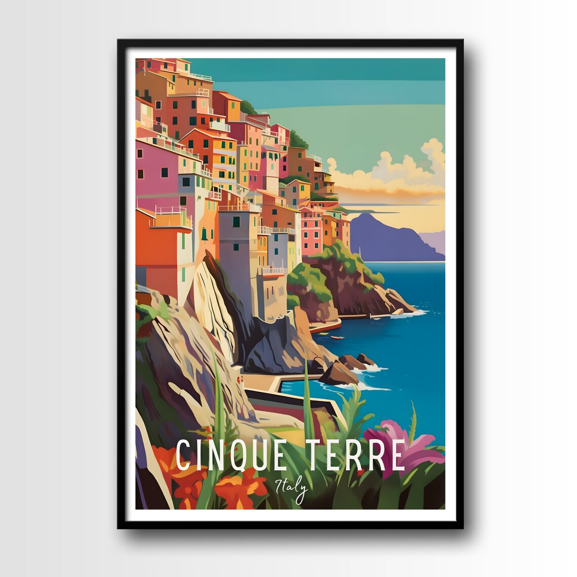 Cinque Terre Italy Colorful Cliffside Village Coastal Travel Poster