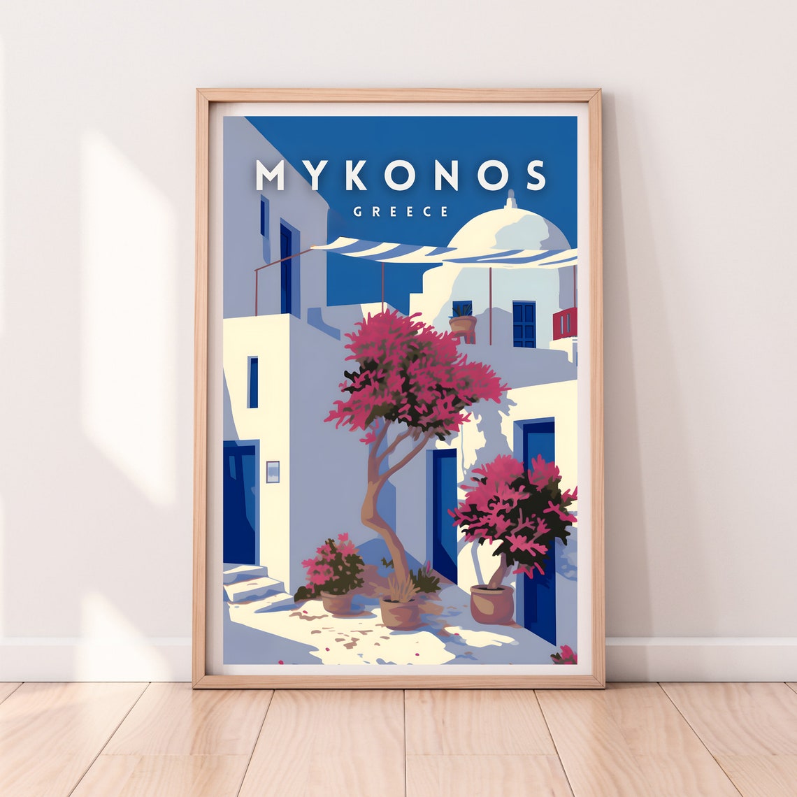 Mykonos Greece Cyclades Whitewashed Alley Bougainvillea Travel Poster - Image 2
