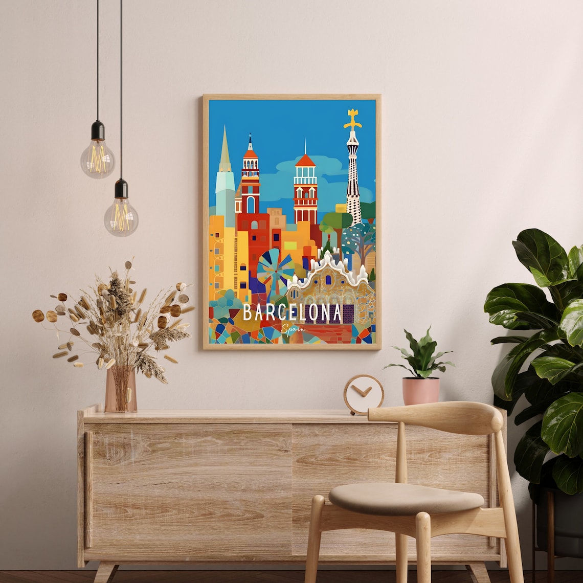 Barcelona Spain Colorful Mosaic Skyline Sagrada Familia Poster - Image 2