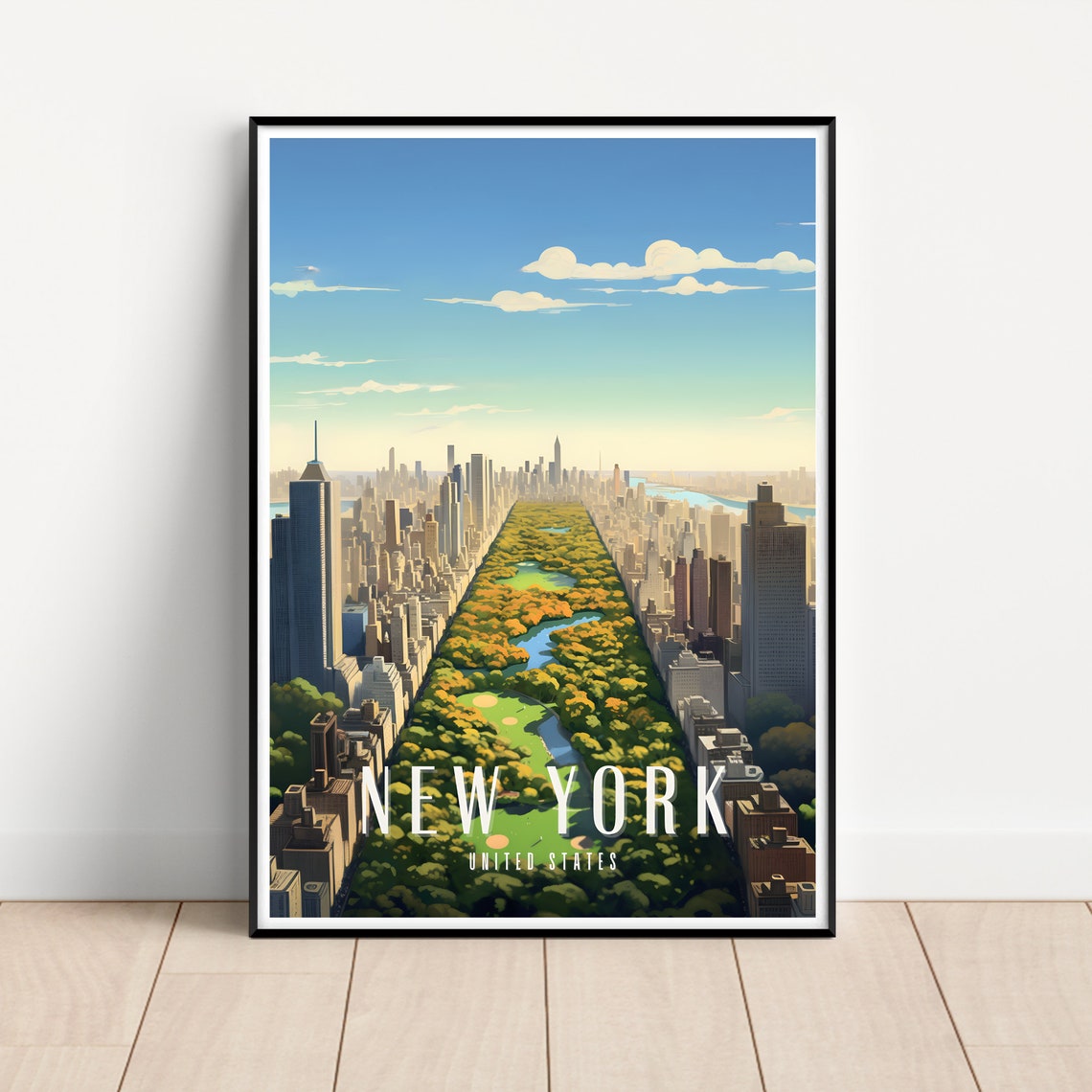 New York City Central Park Aerial View Skyline Travel Poster