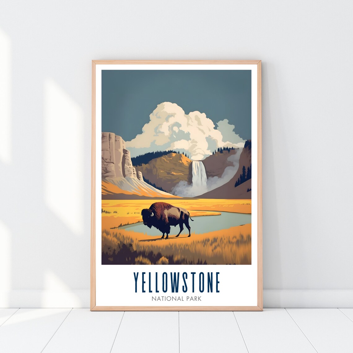 Yellowstone National Park Bison Lower Falls Waterfall Travel Poster - Image 2
