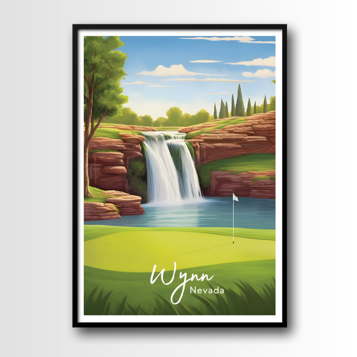 Wynn Golf Club Waterfall Nevada Desert Golf Course Travel Poster - Image 2
