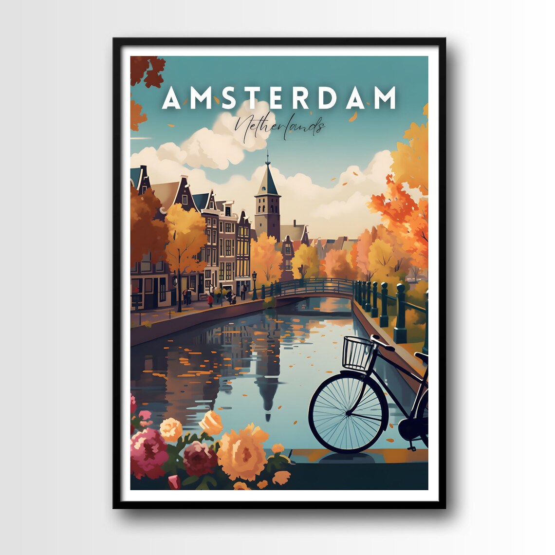 Amsterdam Travel Poster, Europe City Wall Art Print
