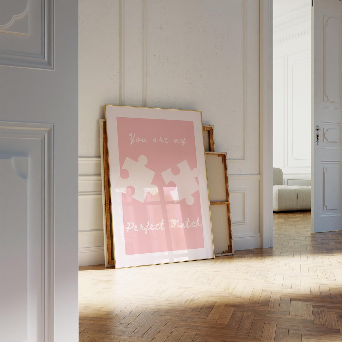 You Are My Perfect Match Puzzle Poster Pink Romantic Quote Decor - Image 2