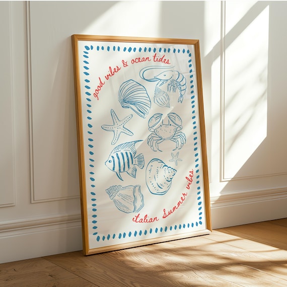 Fisherman Lobster Wall Art Italian Oyster Shell Lover Print For Dopamine Kitchen Decor Trendy Sardine And Ocean Poster