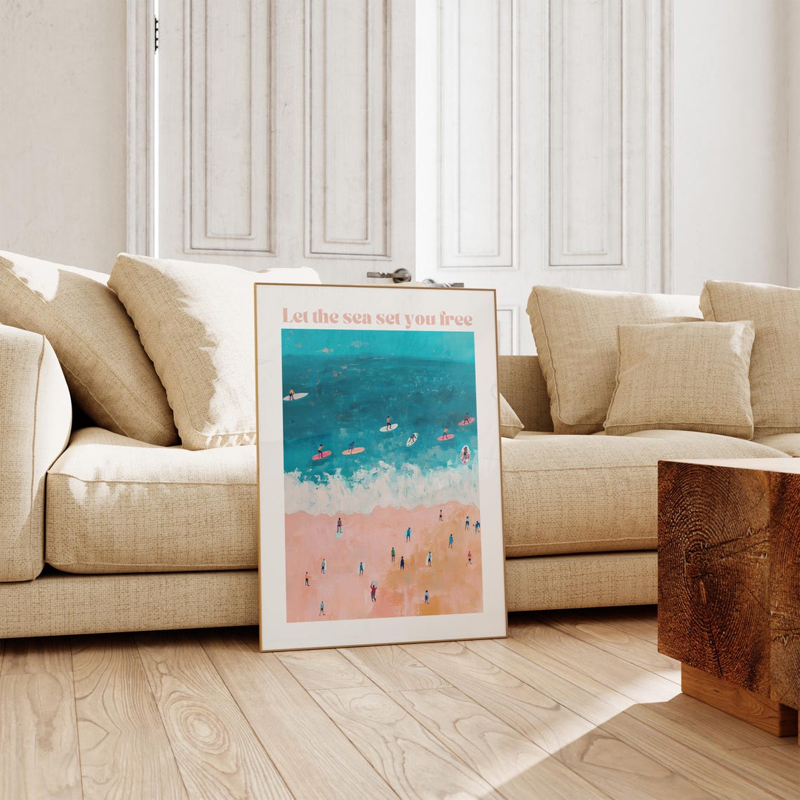 Let The Sea Set You Free Aerial Turquoise Beach Surf Art Poster - Image 3