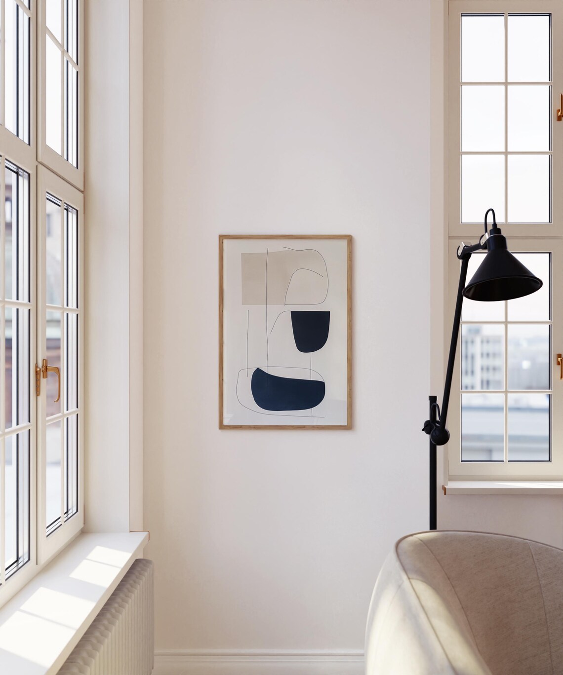 Minimal Line Art Abstract Curved Beige Black Shapes Decor Poster - Image 4