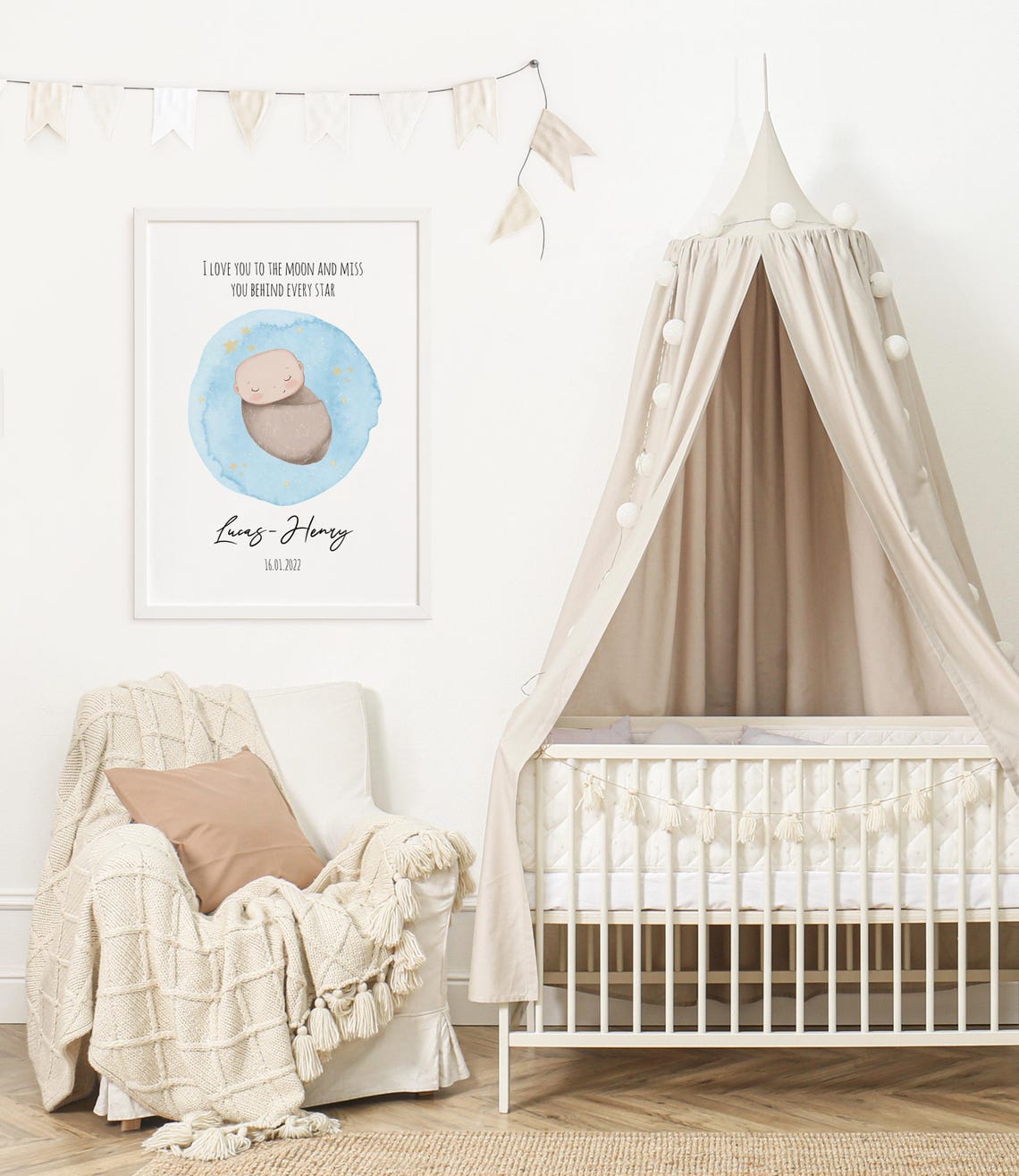 Sleeping Baby Watercolor Circle Personalized Memorial Art Poster - Image 2