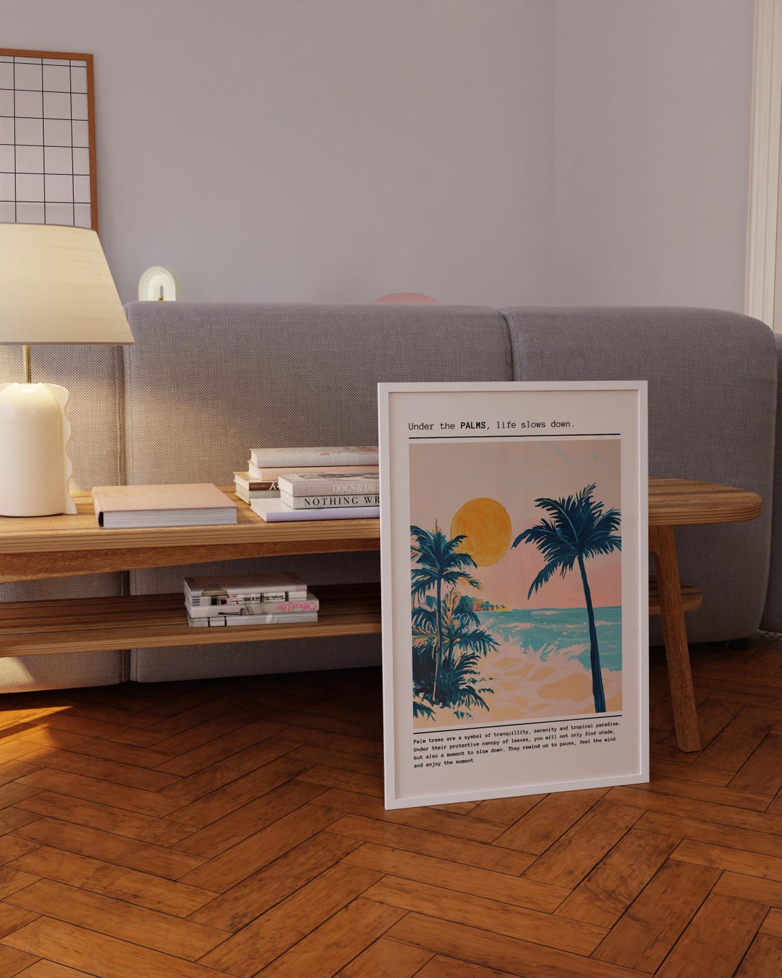 Under The Palms Life Slows Down Sunset Beach Painting Poster - Image 5