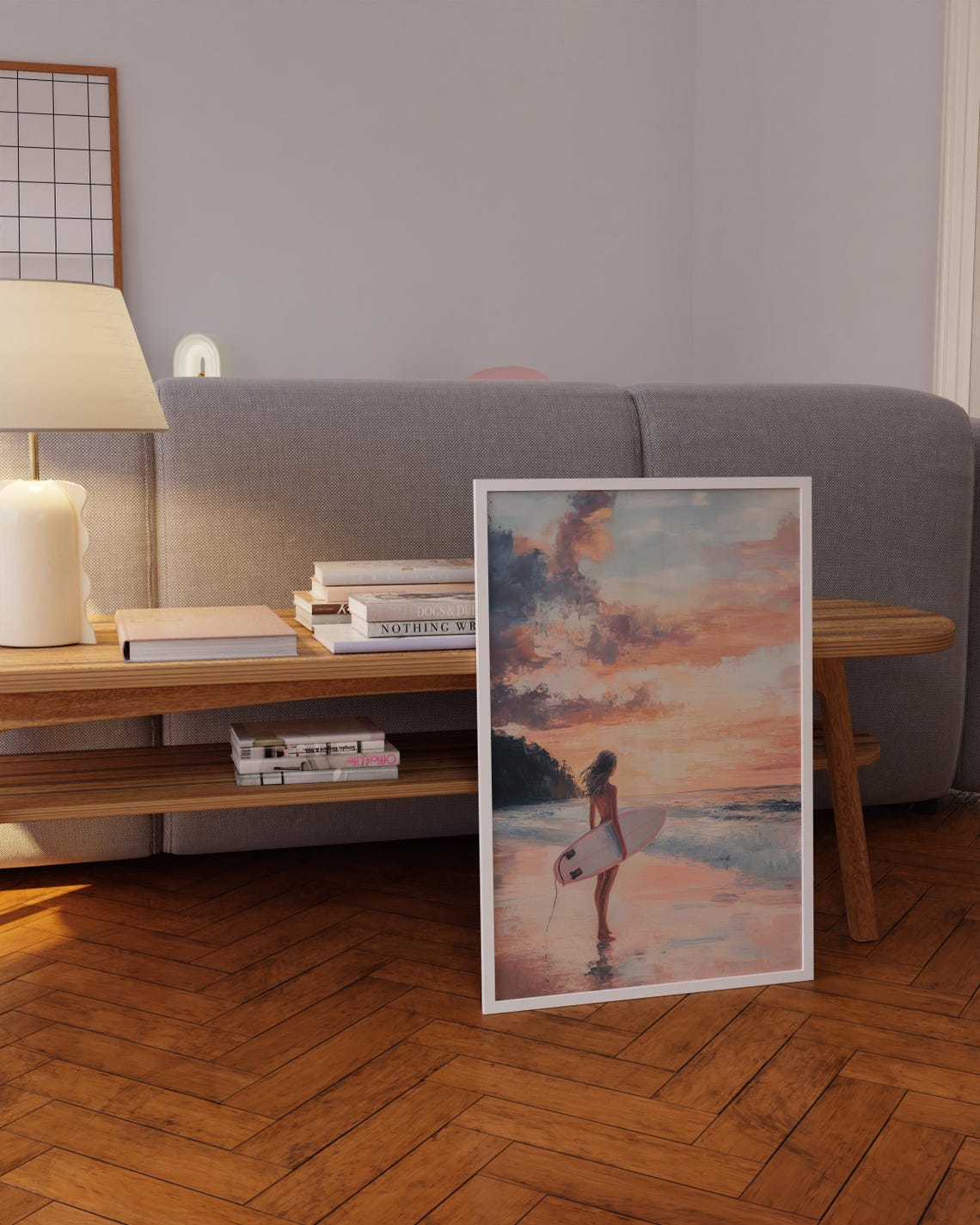 Surfer Girl Sunset Watercolor Painting Pink Sky Beach Poster - Image 5