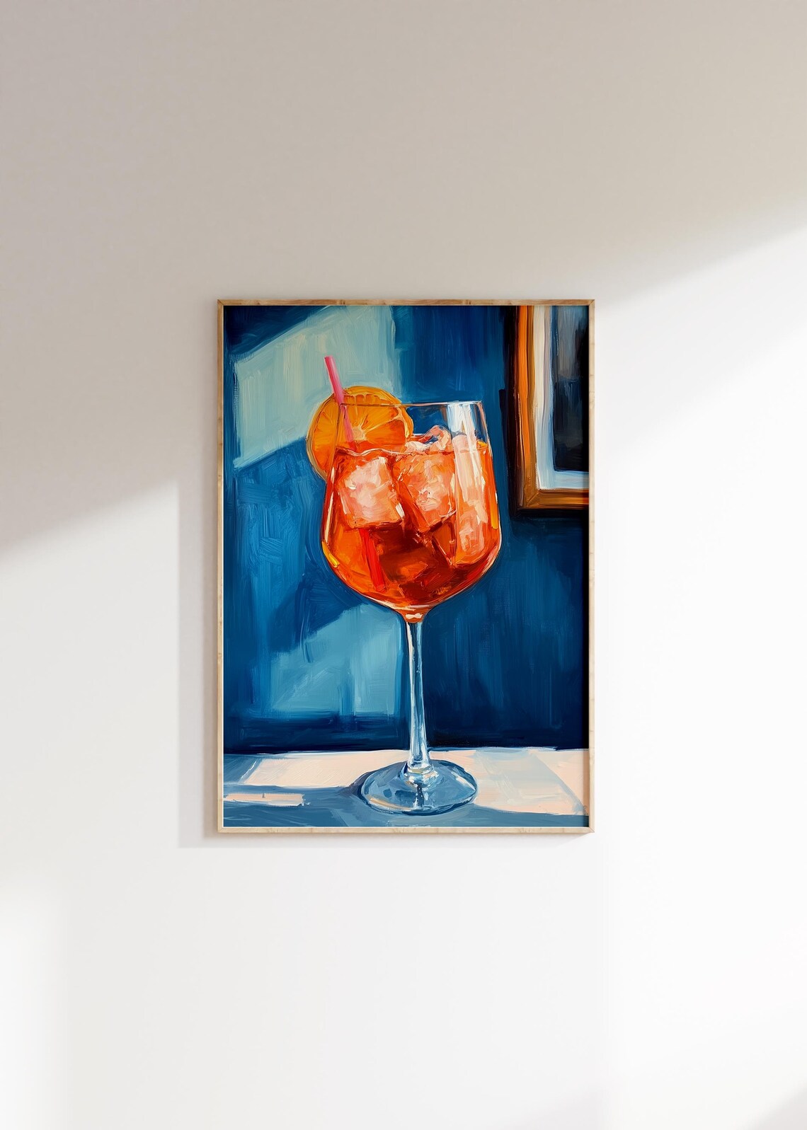 Spritz Cocktail Oil Painting Poster Orange Glass Blue Shadows Art - Image 4